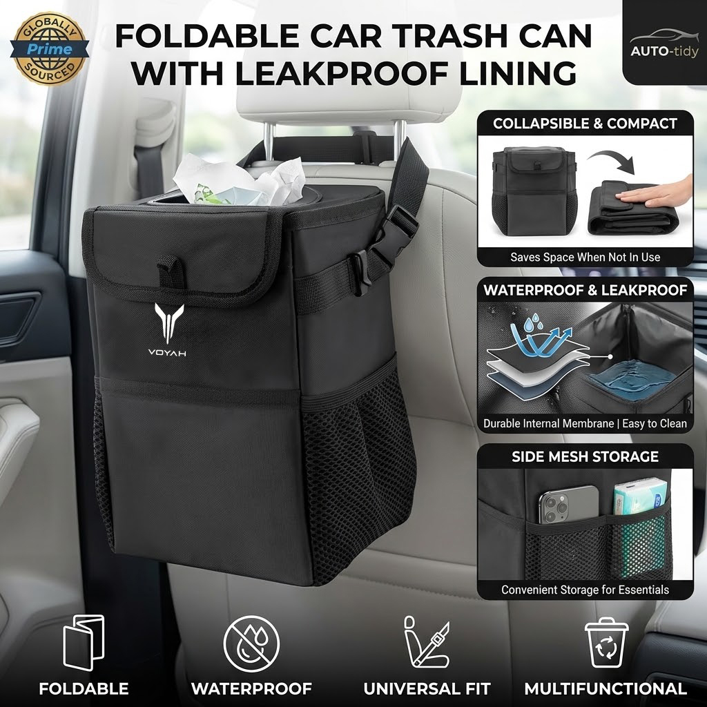 Waterproof Car Trash Can With Lid - Cestino per rifiuti da auto pieghevole,