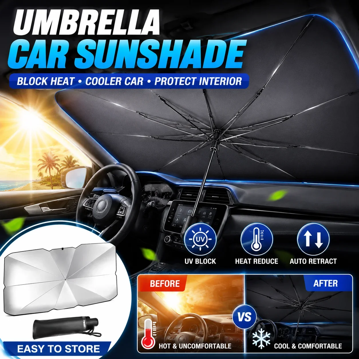 Parasole pieghevole per auto,  - Car Sunshade Windshield Umbrella Foldable recensione e prezzo